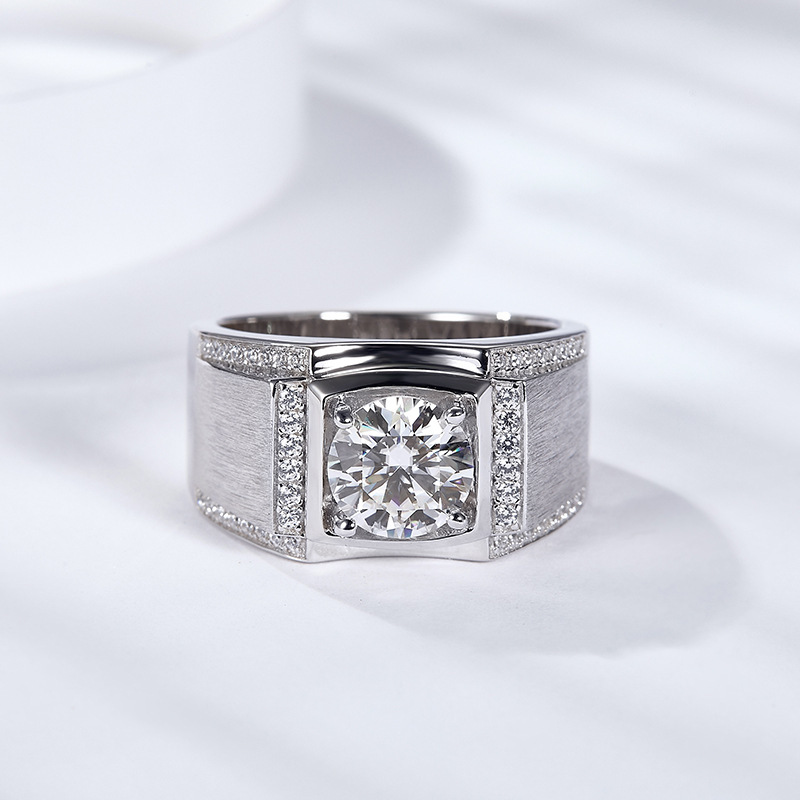 925 Sterling Silver Moissanite Geometric Rings GRA Certificate