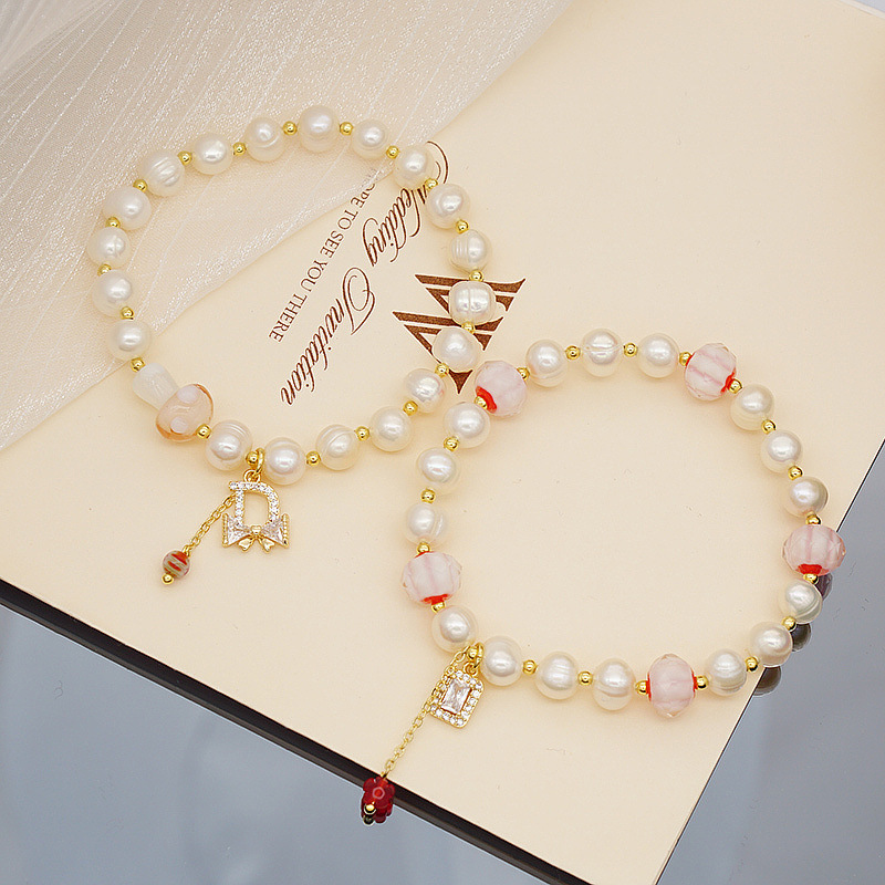 Spring And Summer Crystal Glass Pearl Bracelet Girl Bracelet Geometric Couple Jewelry Accessories