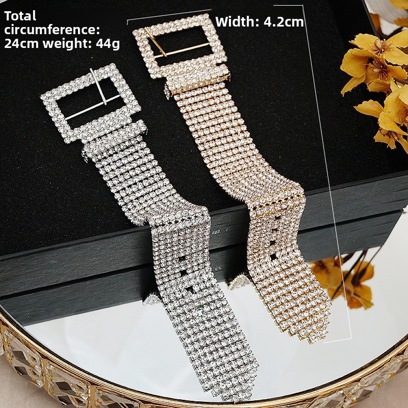 Wide Rhinestone Crystal Bracelet Wedding Dress Accessories Geometric Gold-Plated 925 Sterling Silver 925 Earrings Suitable For Women