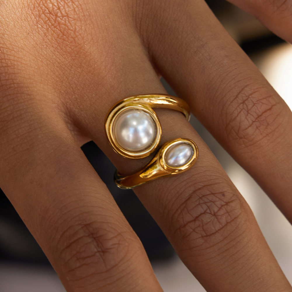 Elegant Open Ring For Ladies Resin Pearl Stainless Steel 18K Gold Vacuum Plating Pearl Pattern High Quality 304 Stainless Steel