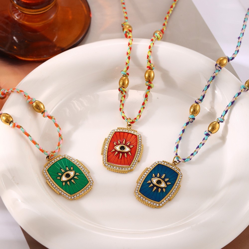 Elegant Geometric Pattern Colorful Copper Embedded Zirconia Oil-Drop Beaded Woven Necklace For Women Luxury Sensation
