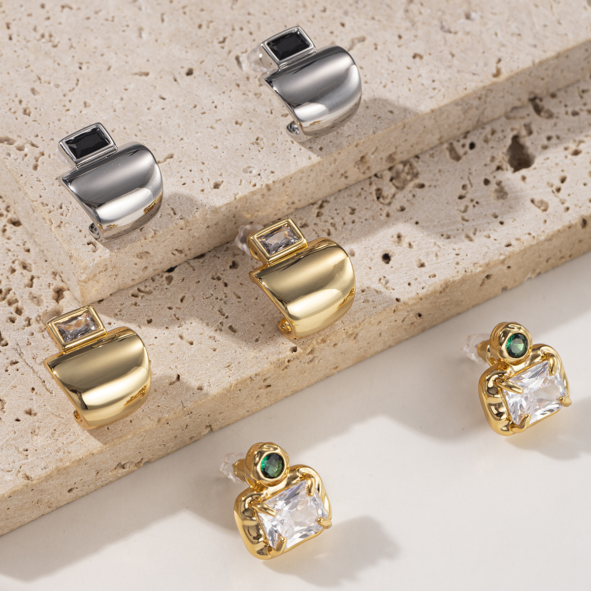 Fashionable Luxury Vintage Zircon Earrings Women Simple Style Summer Hot Sale Model Copper Material Jewelry Accessories