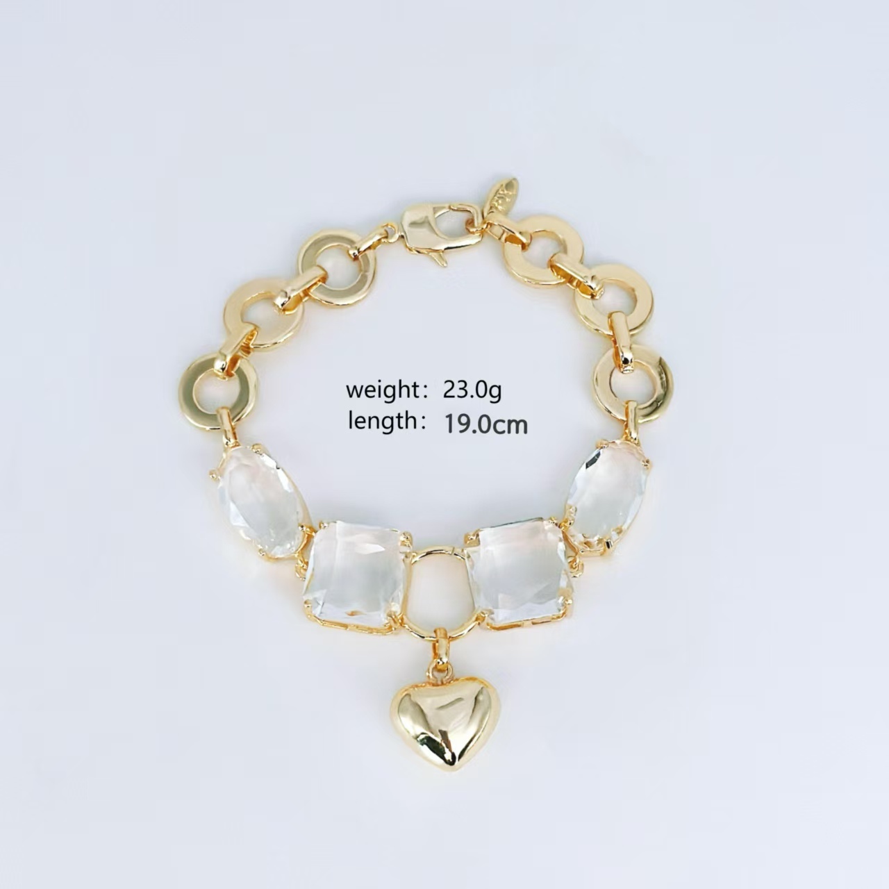 Wholesale Jewelry Elegant Classical Rock Candy Heart Shape Lock Copper Zircon Gold Plated Bracelets Necklace