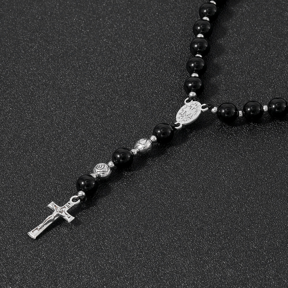 Yiwu Bracelet Wholesale Natural Indian Agate Black Agate Rosary Bracelet Cross Jewelry Handmade Beaded Accessories