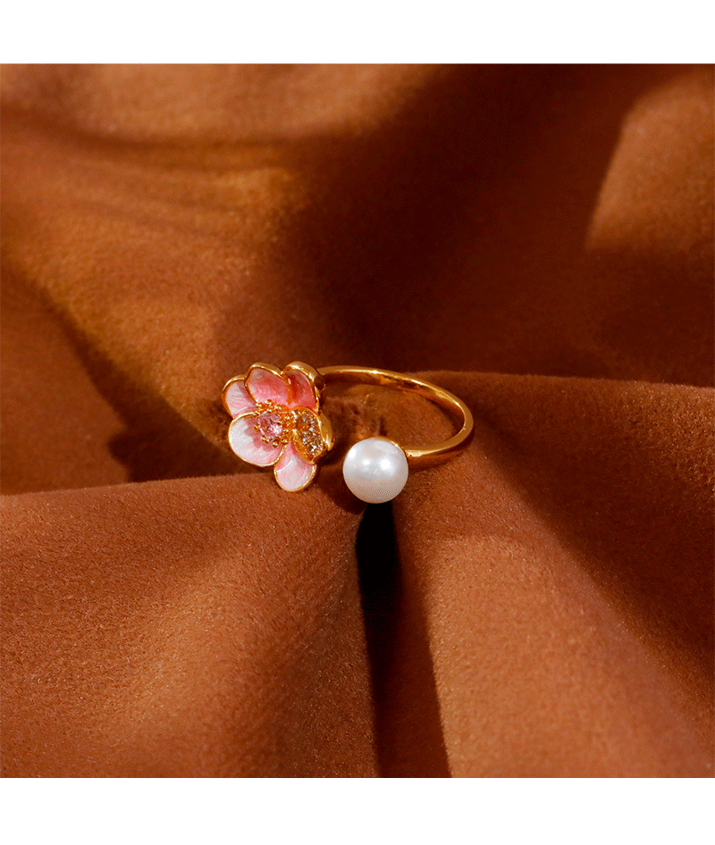 French Fairy Tale Style Floral Oil Drip Open Ring Women's Fashion Versatile Ring Bohemian Print Copper Zirconia Jewelry