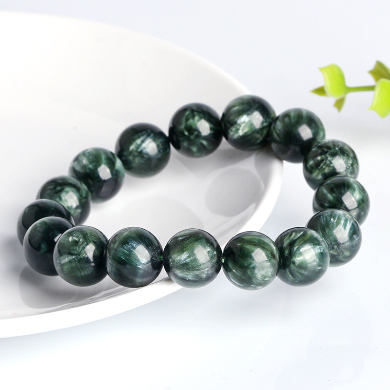 Natural Green Dragon Crystal Bracelet Collectible Grade Dark Green Dragon Crystal Attracting Pattern Green Clay Stone Unisex Jewelry