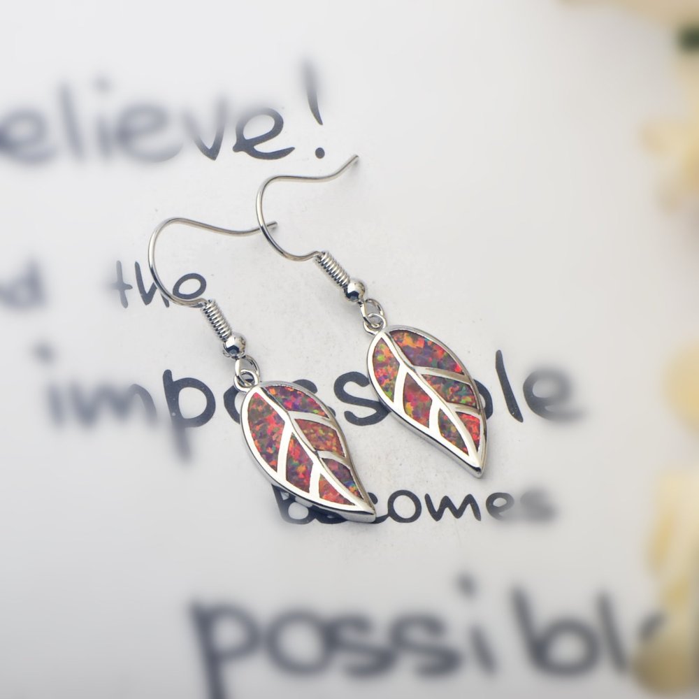 Oceanic Leaf Opal Earrings TikTok Trendy Beach Girl Sweet Style Geometric Pattern Copper Jewelry Accessories For Women