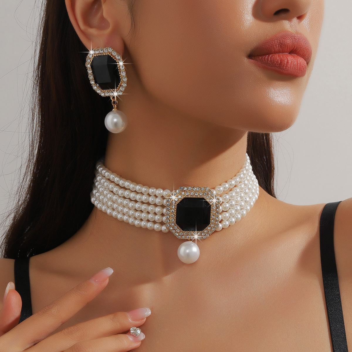 1 Set Glam Luxurious Lady Geometric Heart Shape Artificial Crystal Imitation Pearl Copper Inlay Artificial Crystal Women's Beaded Chain Jewelry Set