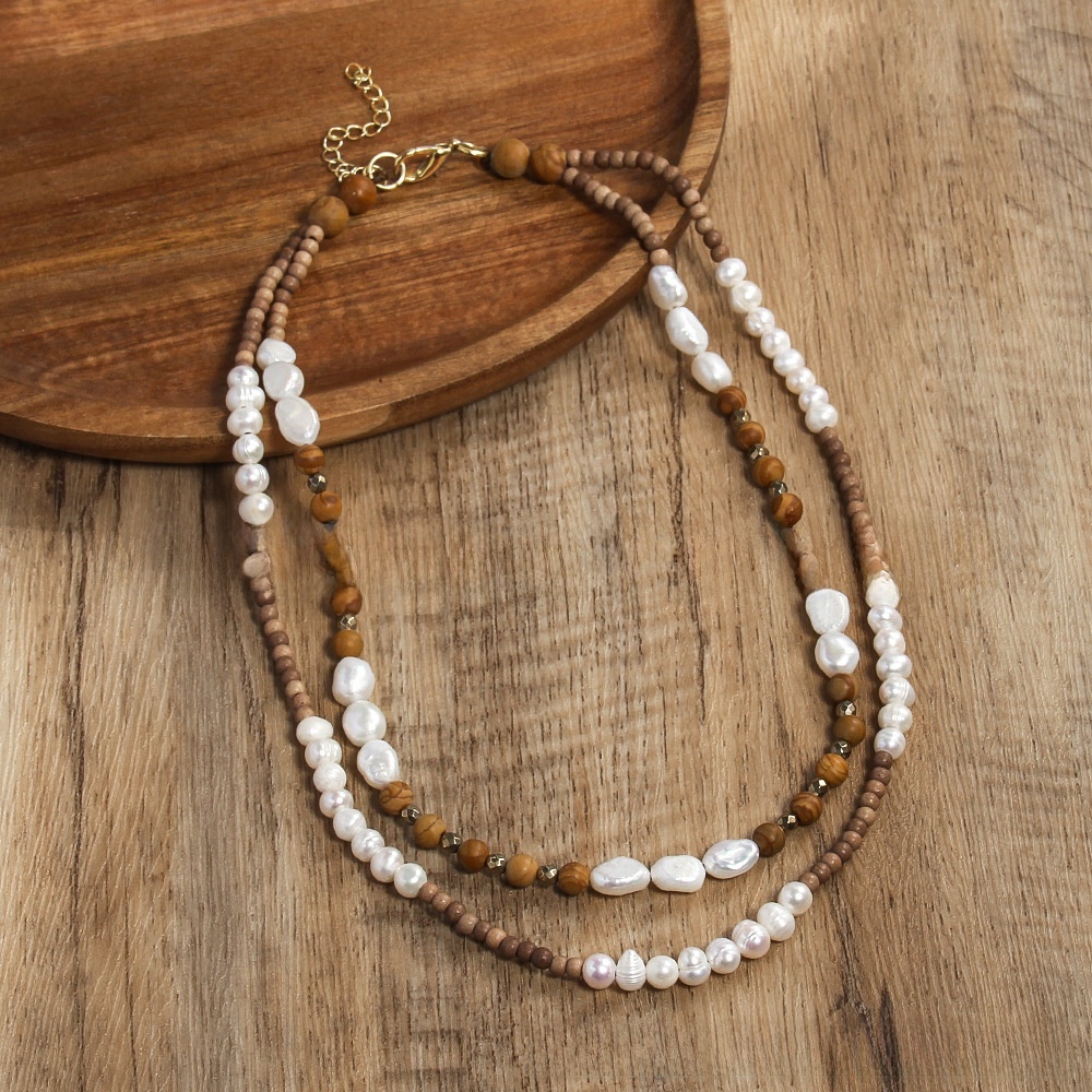 Bohemian Style Irregular Natural Stone Pearl Necklace Black Brown Geometric Pattern Handmade Women's Jewelry Accessories