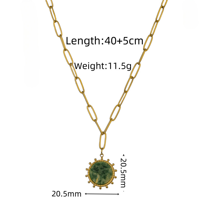 Bohemian Style Gold-Plated Sun 304 Stainless Steel Titanium Steel Necklace Natural Stone Round Pendant Luxurious Simple Women's Jewelry Accessories