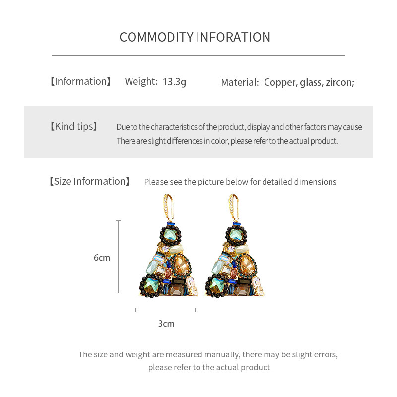 Elegant Triangular Zircon Hoop Earrings Versatile Fashionable Retro Ethnic Style Women's Jewelry Geometric Pattern Durable