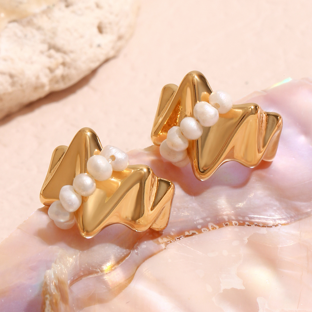 304 Stainless Steel Irregular PVD Coated Stone-Free 18K Gold Plated Real Gold Plated 18K Gold Vintage Style Simple Style Classic Style Waterproof Non Tarnish Plating White Gold Ear Studs