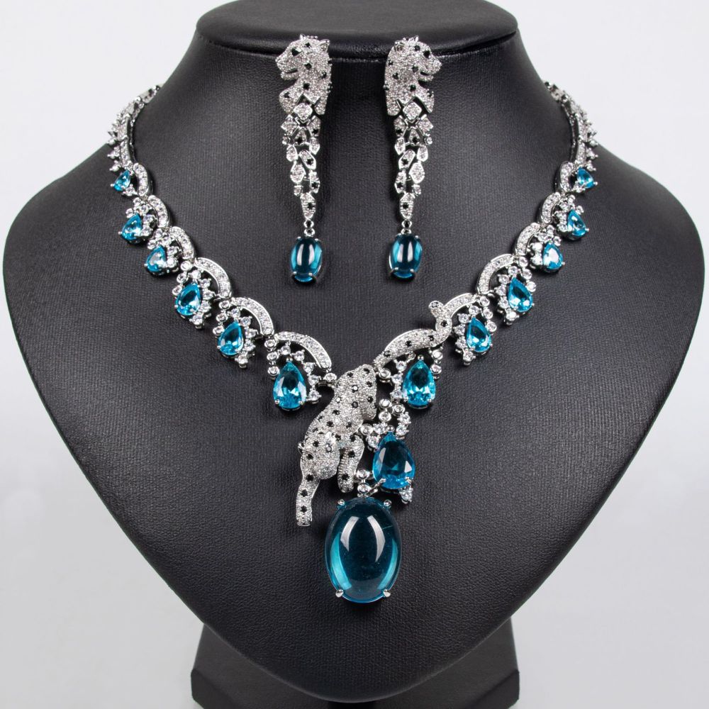 Exaggerated Leopard Zircon Jewelry Necklace Set Fashionable Personality Match All Dresses Evening Party Accessory Copper Material