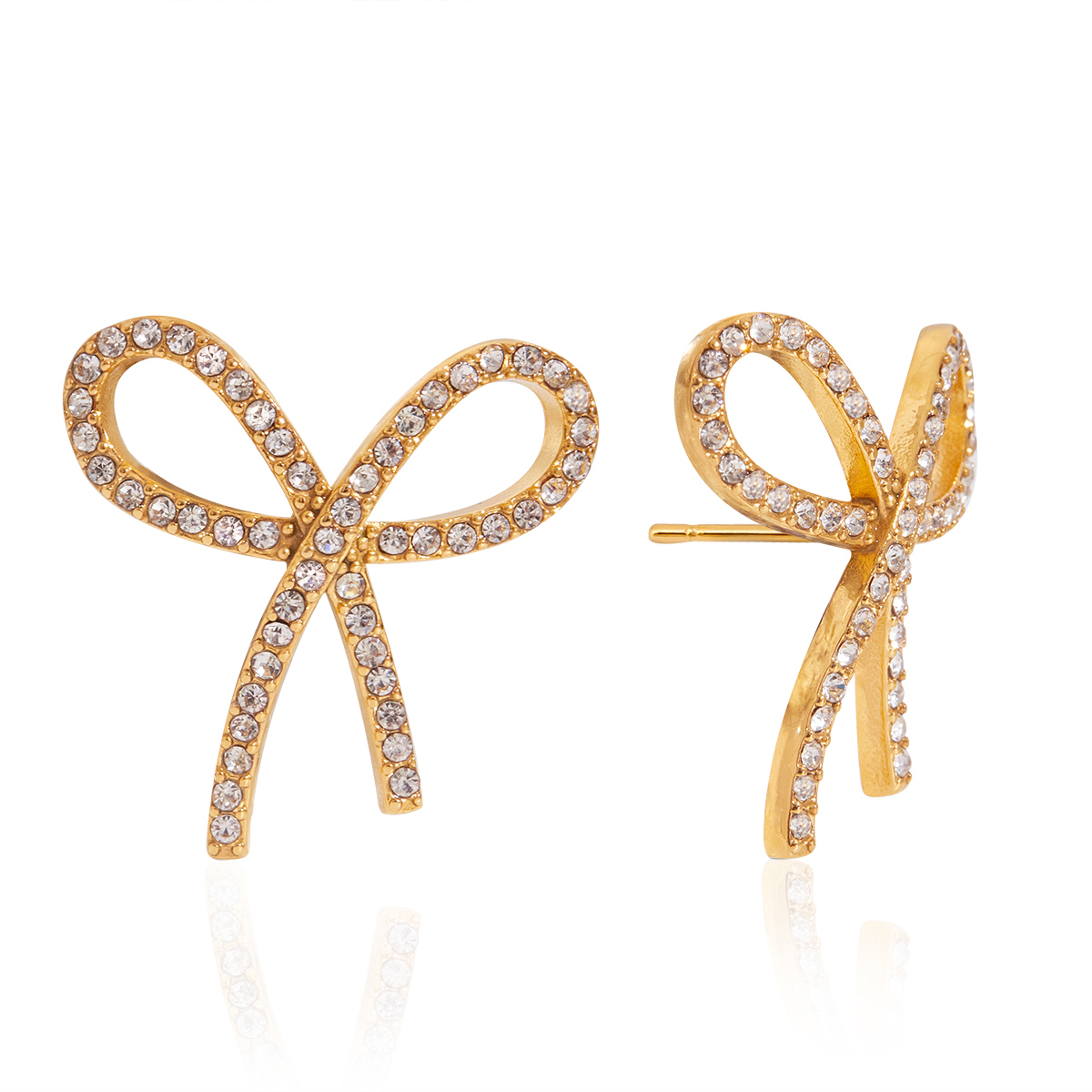 304 Stainless Steel Bow Knot PVD Coated Real Gold Plated Classic Style Waterproof Non Tarnish Earrings Ear Studs