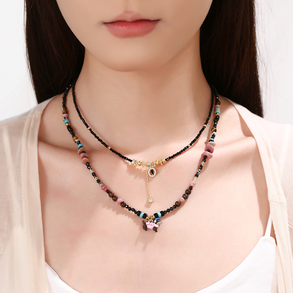 Double Layer Dog Tassel Necklace Knitted Jewelry Chain Suitable For Sweaters Autumn Winter Accessories