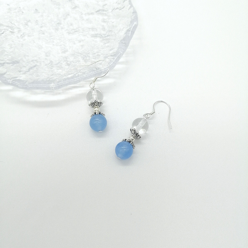 S925 Silver Blue Waterdrop Crystal Earrings Women's Hanfu Accessories Traditional Chinese Style Sweet Geometric Pattern Jewelry