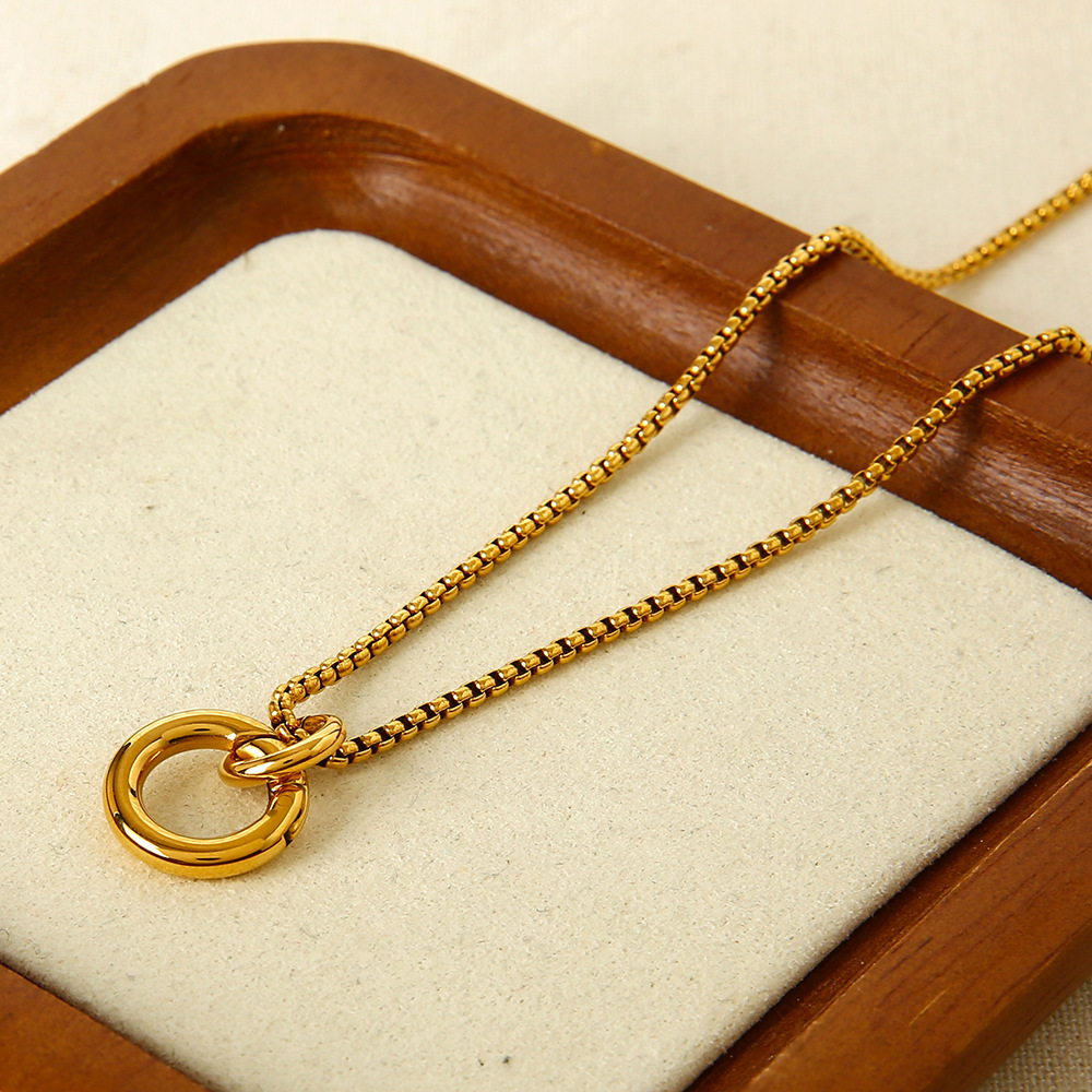 18K Gold Plated Stainless Steel Spring Buckle Box Chain Necklace DIY Accessories Basic Link Clasp Geometric Pattern Women's Ins Style