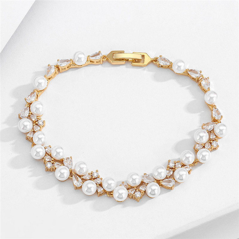 RAKOL High Quality Full Embedded Pearl Zircon Bracelet Women's Elegant Luxury Wedding Banquet Hand Jewelry Fashionable OL