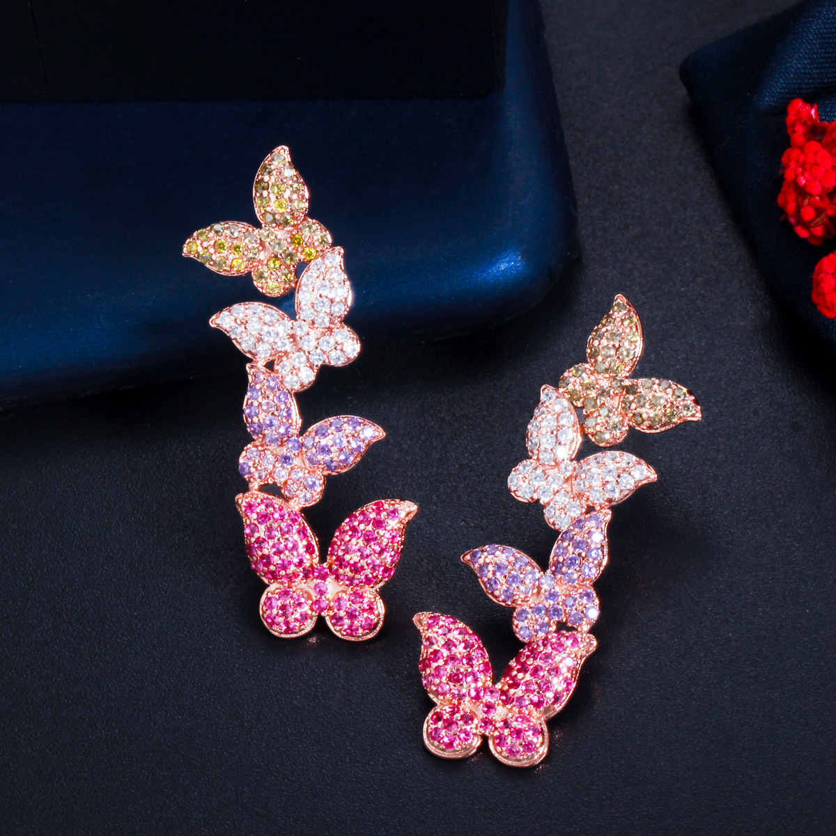 Copper Butterfly Electroplating Zircon Rhodium Plated Elegant Classic Style Plating Inlay Drop Earrings