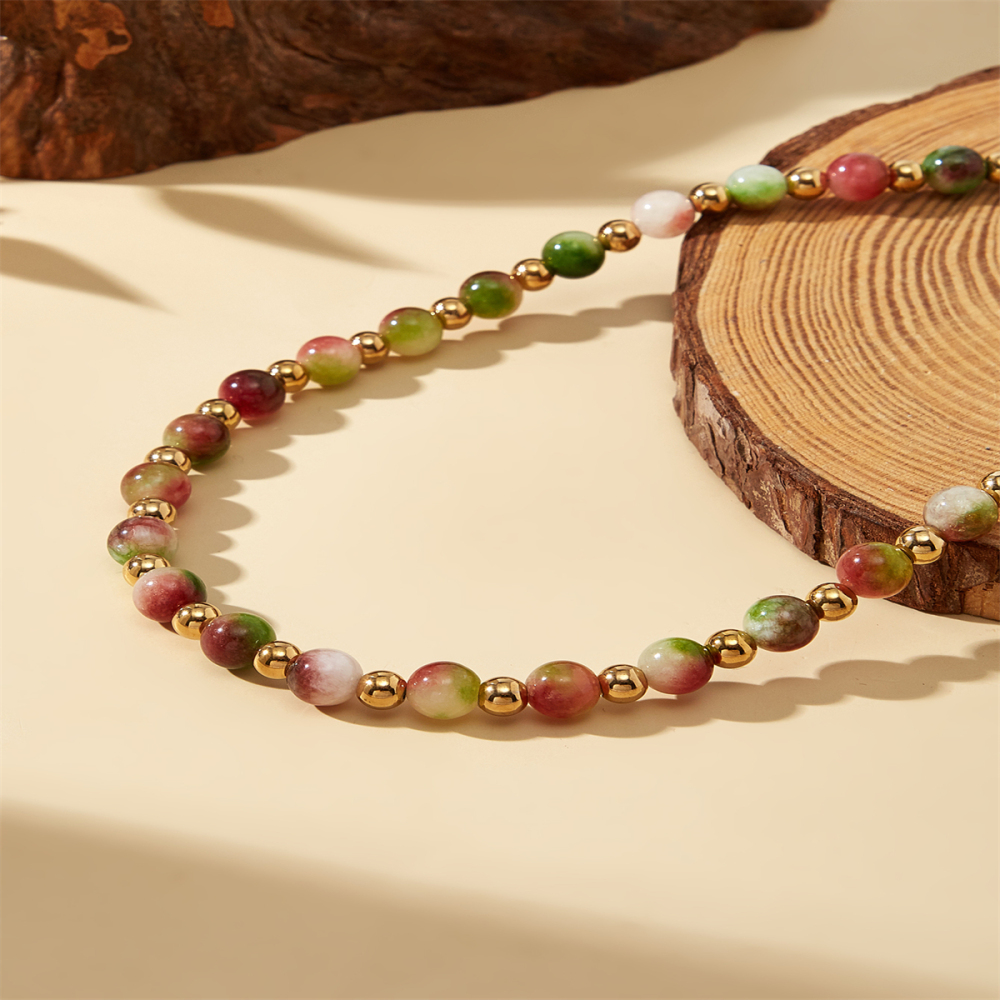 Simple Style Classic Style Geometric 302 Stainless Steel Synthetics Electroplated 18K Real Gold Plated Beaded Chain Necklace In Bulk