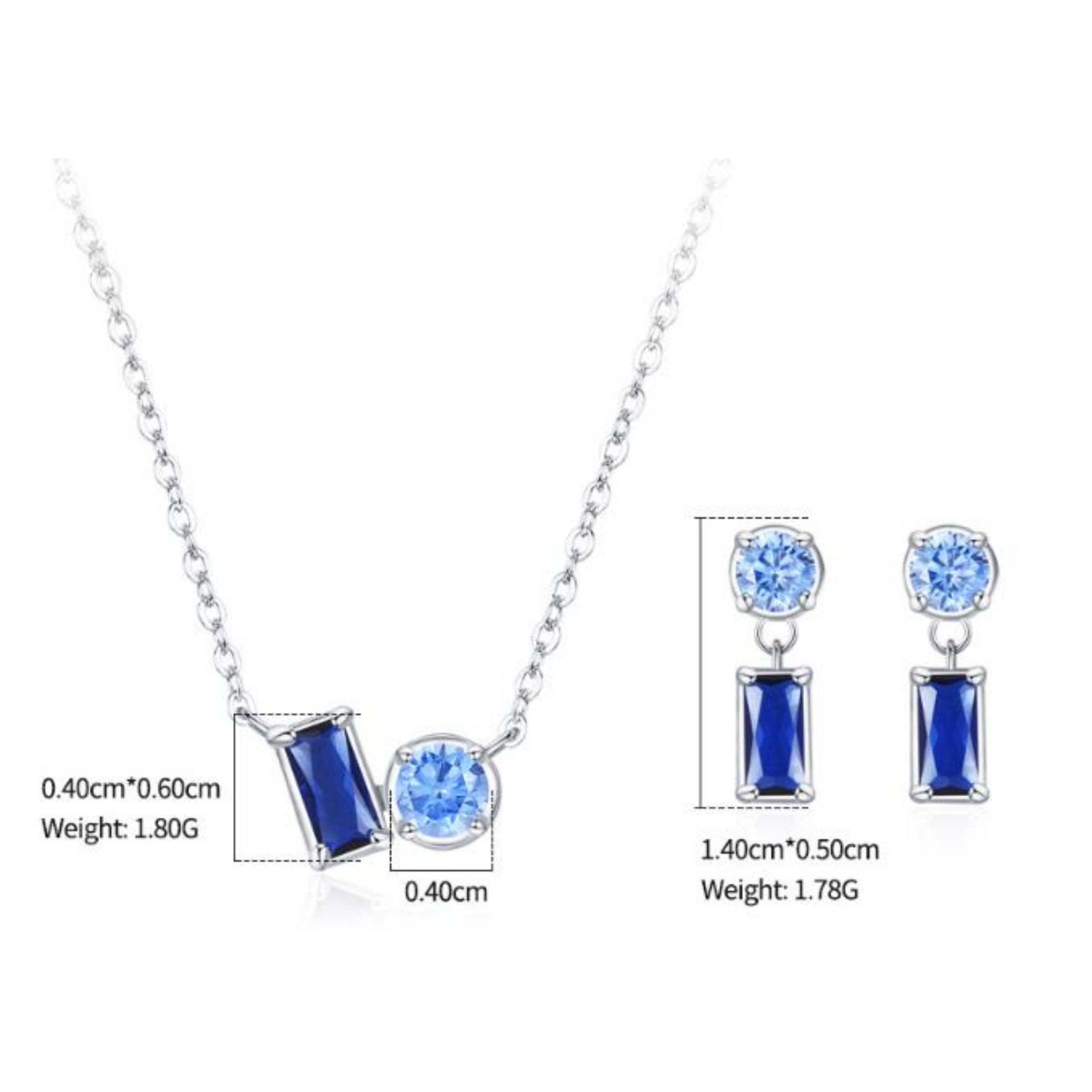 New S925 Sterling Silver Elegant Sapphire Square Round Diamond Ear Stud Necklace Ring Fashion Temperament Jewelry Suit