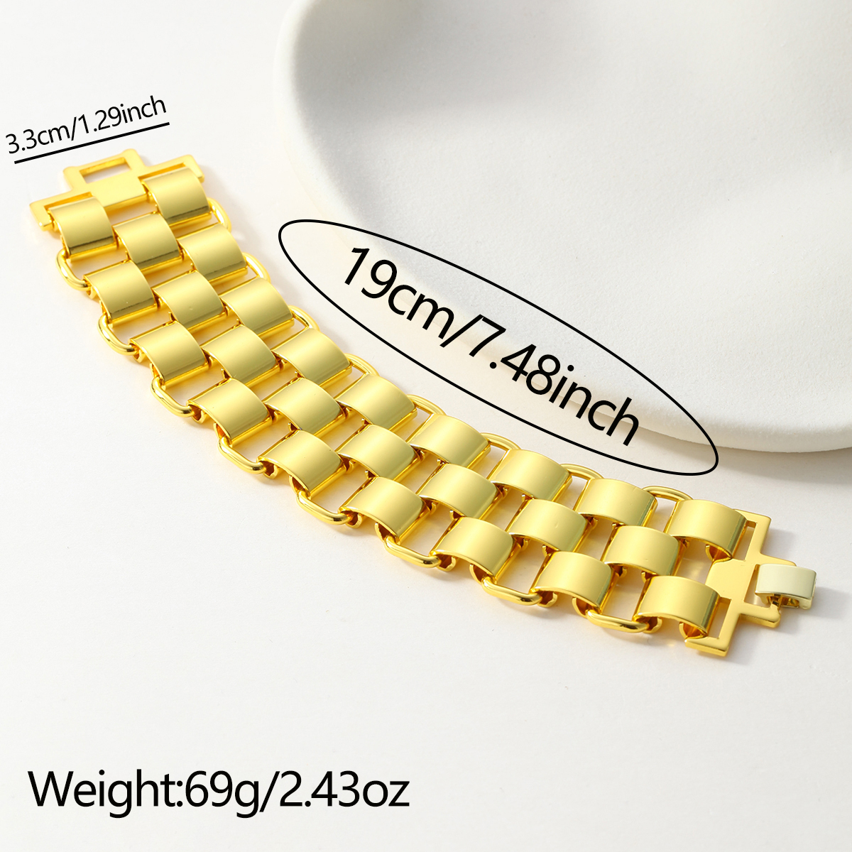 1pc201 Stainless Steel 18k Gold Plated Geometric Wide Chain Bracelet For Women Adults Water Plated No Inlay Material
