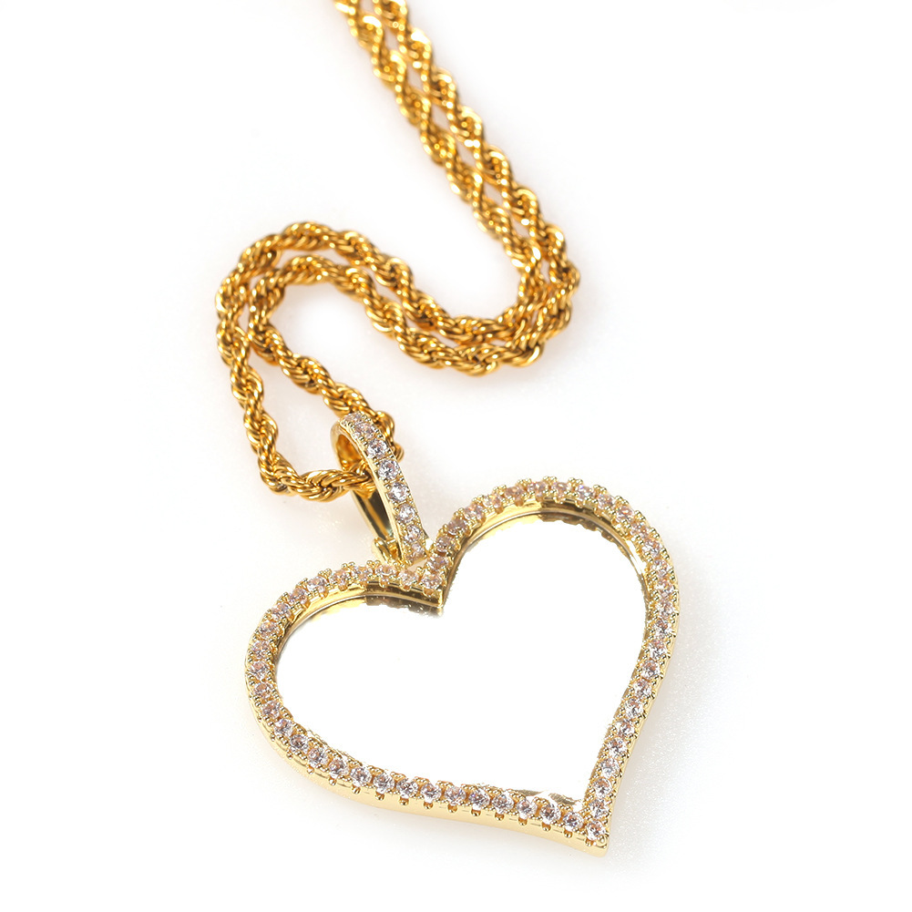 Fashion Hip-Hop Style Pendant Necklace Copper Material Inlaid With Zircon Heart-Shaped Photo Unisex Internet Celebrity Style Jewelry Accessories