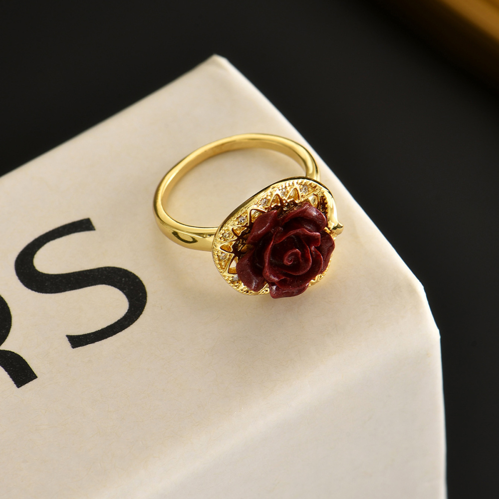 1 Piece Vintage Elegant Style Gold Ring Body Exquisite Red Rose Shape Women's Necklace Suitable For Girlfriends' Gatherings Light Luxury Style Jewelry