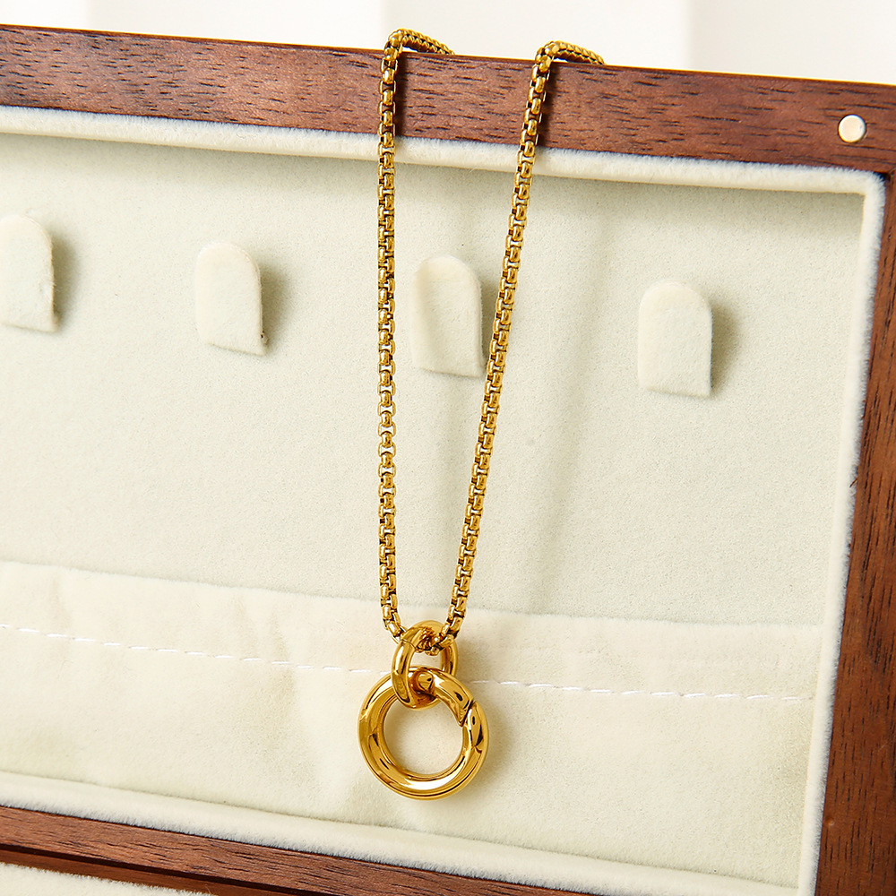 18K Gold Plated Stainless Steel Spring Buckle Box Chain Necklace DIY Accessories Basic Link Clasp Geometric Pattern Women's Ins Style