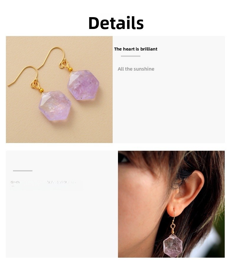 New Premium Natural Stone Amethyst Lapis Lazuli Hexagonal Pendant Earrings  Popular Crystal Jewelry Accessories