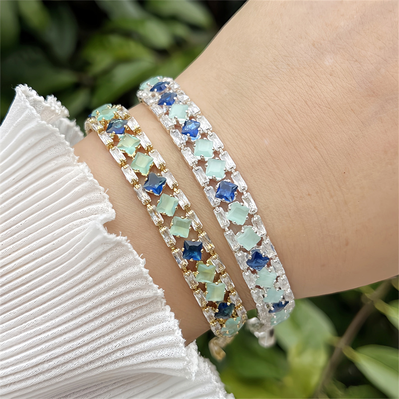 Classic Elegant Style Colorful Zircon Bracelet Fashion High-end Copper Plated 18K Gold Versatile Daily Wear Flower Vacuum Plating (Furnace)