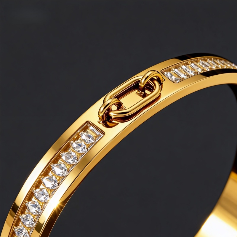 High Quality Polished Stone Inlaid 18K304 Stainless Steel Geometric Rhinestone Bracelet