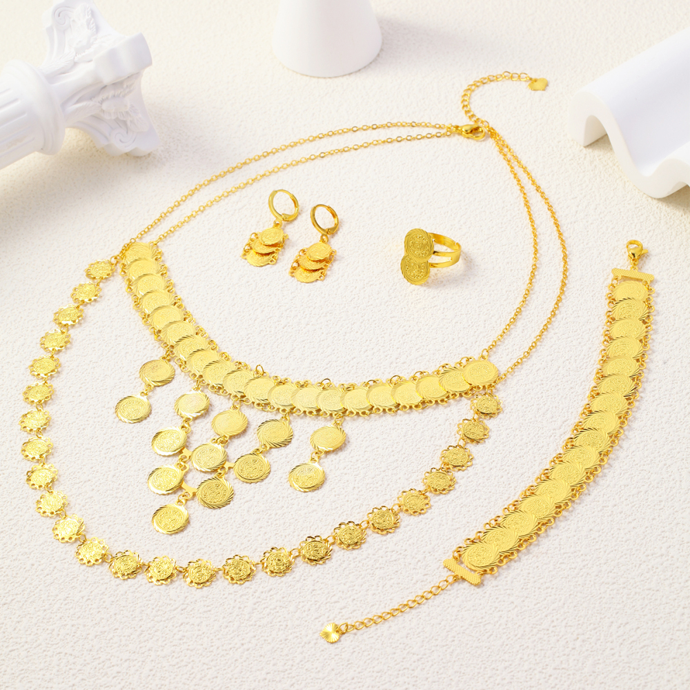 5pcs Fashion Retro Gold Coin Hollow Flower Coin Jewelry Set, Suitable For Daily Wear, Parties, Banquets, Celebrations, Festivals, Holiday Gifts