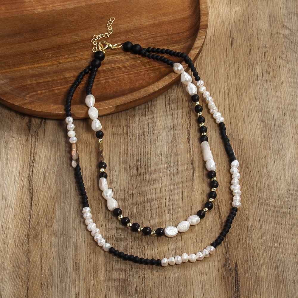 Bohemian Style Irregular Natural Stone Pearl Necklace Black Brown Geometric Pattern Handmade Women's Jewelry Accessories