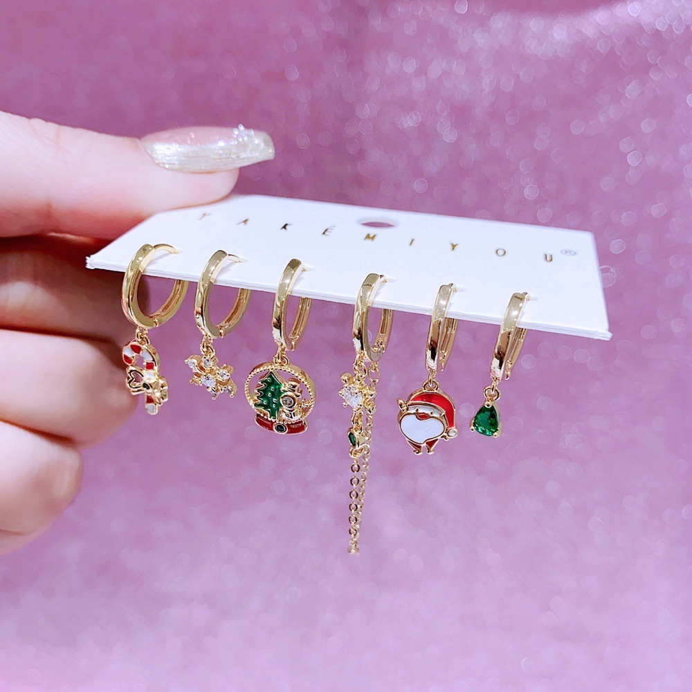 Elegant Christmas Tree And Snowflake Earrings Set With Colorful Zirconia Fashionable European Style Women's Jewelry Accessories