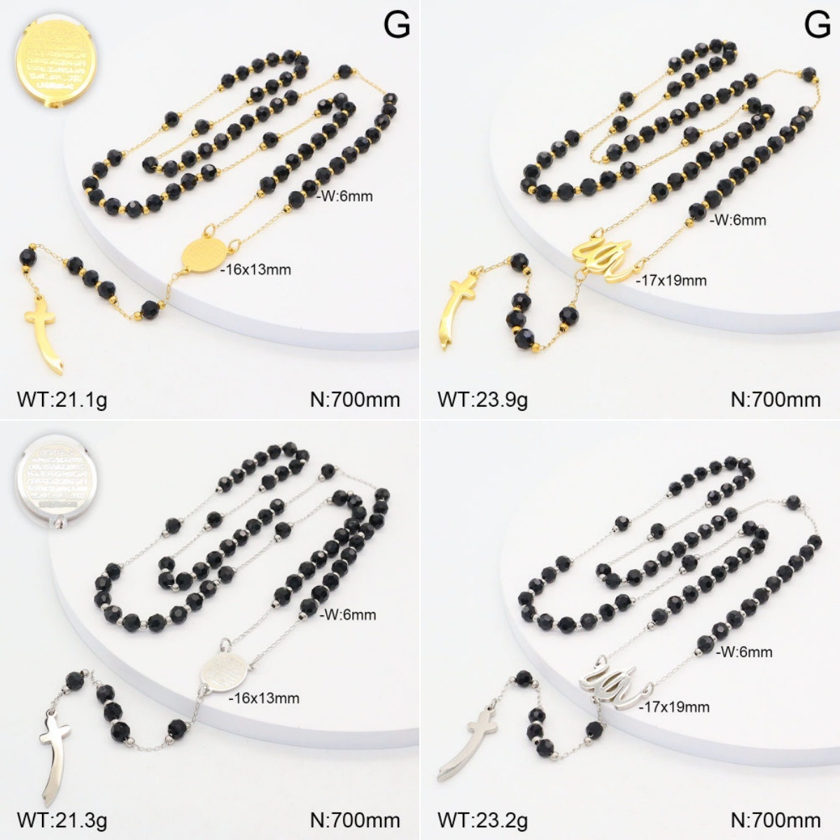 18K Gold Plated Stainless Steel Cross Buddha Bead Necklace Elegant Classic Style Religious Necklace Women's Fashion Gold Surface