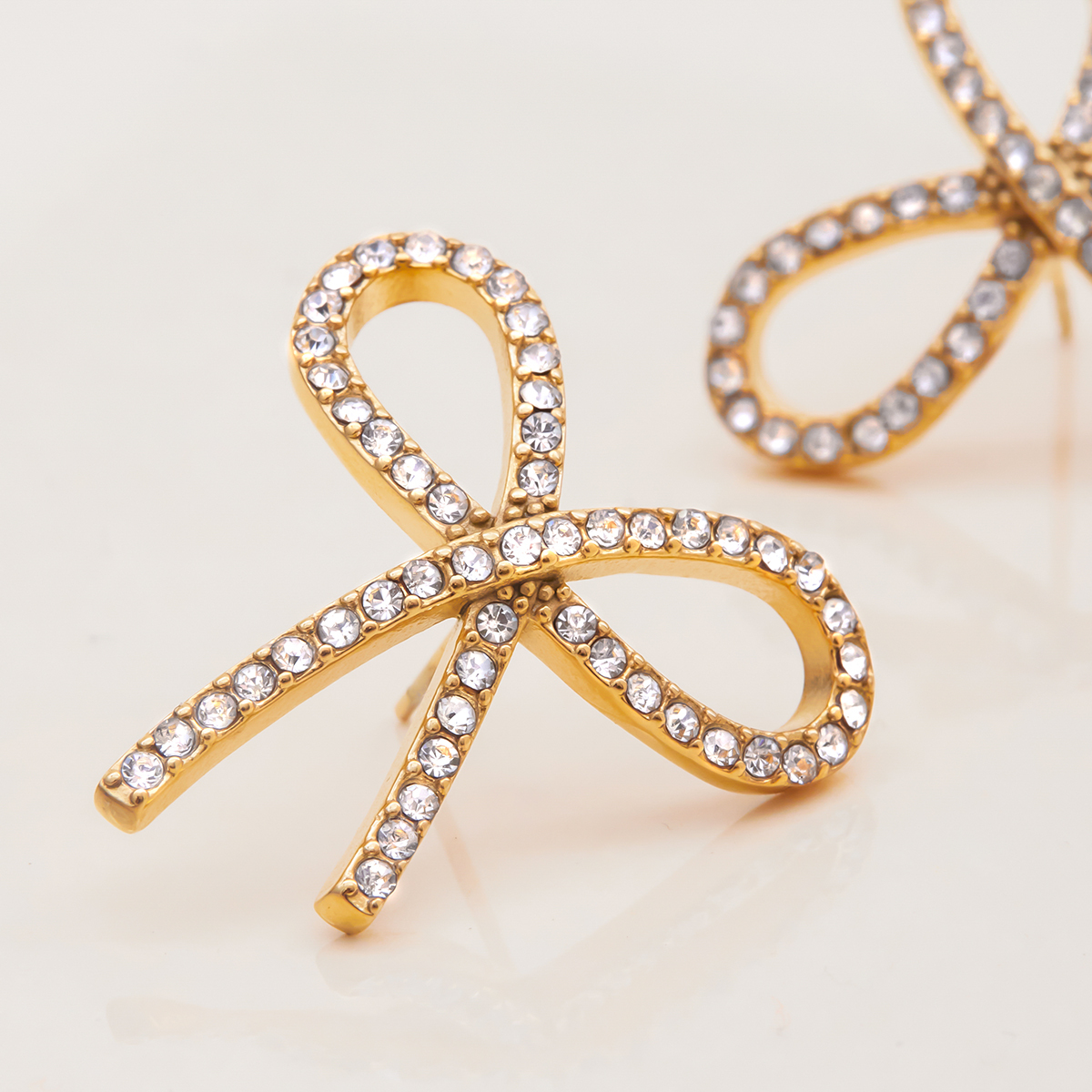 304 Stainless Steel Bow Knot PVD Coated Real Gold Plated Classic Style Waterproof Non Tarnish Earrings Ear Studs