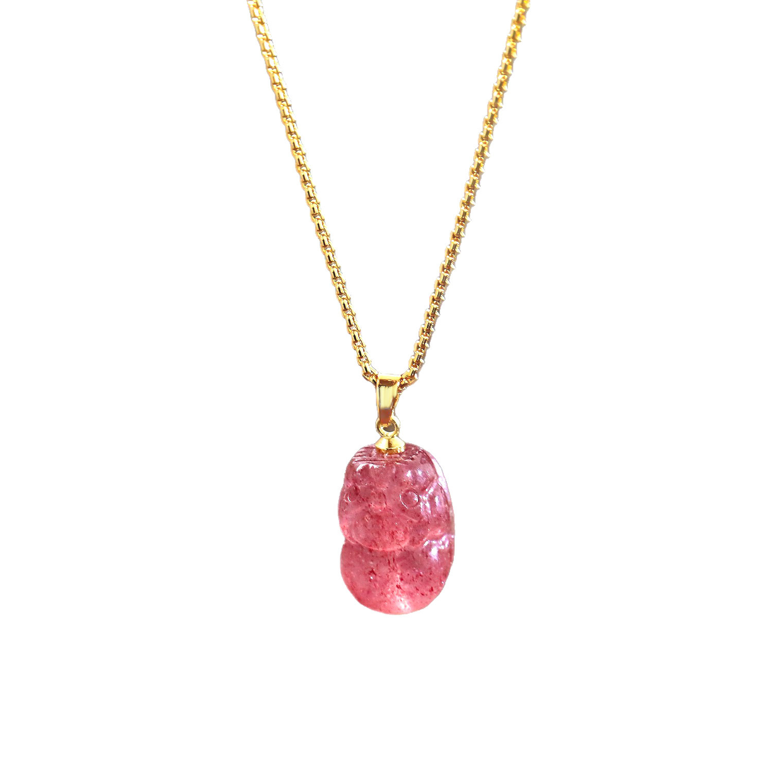 Trendy Accessories Sweater Chain Pink Strawberry Crystal Tassel Pendant Yellow Jade Necklace For Women