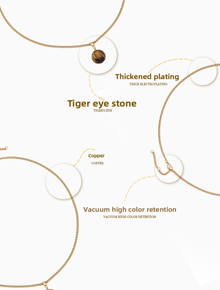 Fashionable Tiger Eye Stone Pendant Necklace Metal Chain Non-Fading 3D Design Versatile Layering Luxury Clavicle Chain Accessory