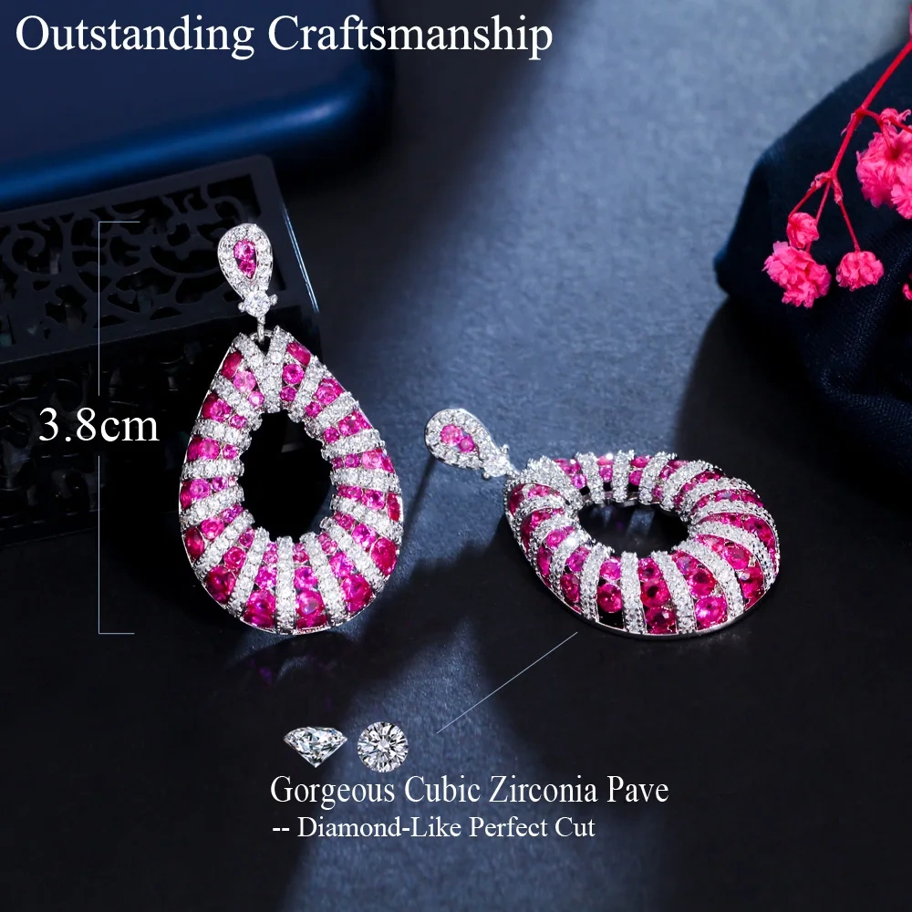 Copper Style Earrings Women Plated White Gold Thick Long Large Round Hoop Dangle Earrings Luxury Zircon Bridal Wedding Jewelry Accessories