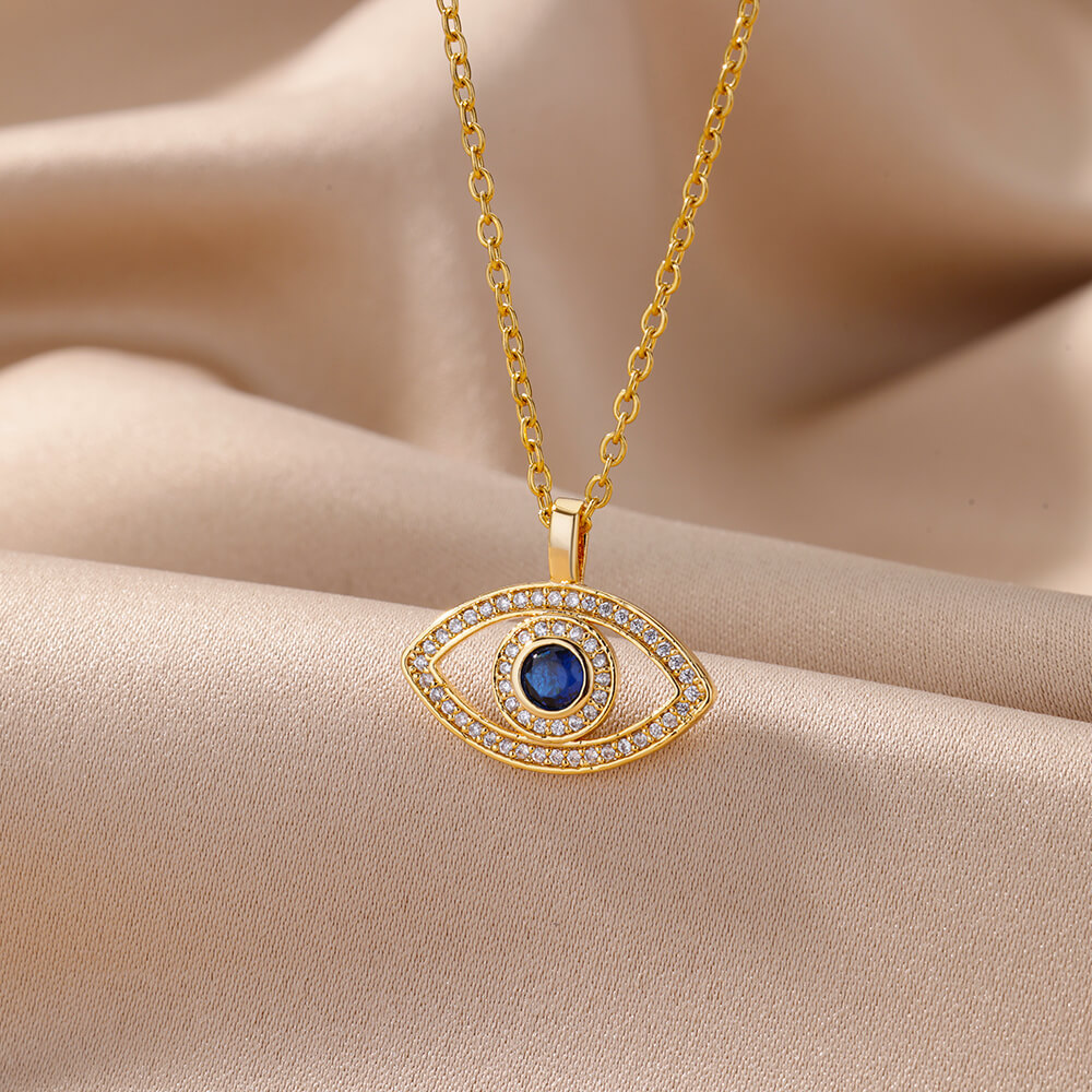 3pcs/set Zircon Demon Eye Set 18K Gold Plated Shiny Zircon Necklace Earrings Ring Vintage Personality Turkish Style Zircon Demon Eye Set Jewelry Unisex Accessories Wholesale