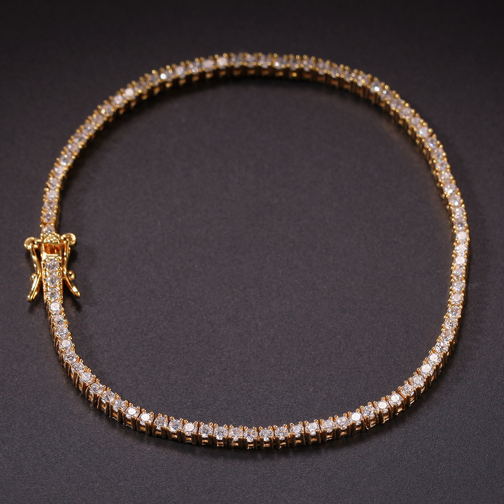 European And American Hip-Hop Tennis Necklace Bracelet Exquisite Single Row Zircon Men's Unisex Copper Geometric Pattern Real Gold Plated Vacuum Electroplating INS Style Classic Ring