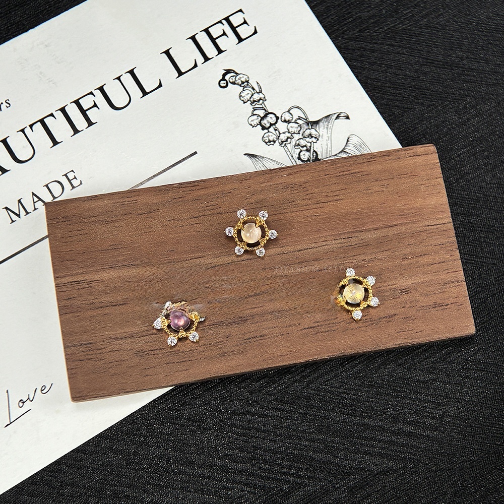 Titanium Alloy Ear Studs Set With Aurora Opal Small Turtle Ear Bone Screw G23 Titanium Piercing Jewelry Lip Decorative Accessories