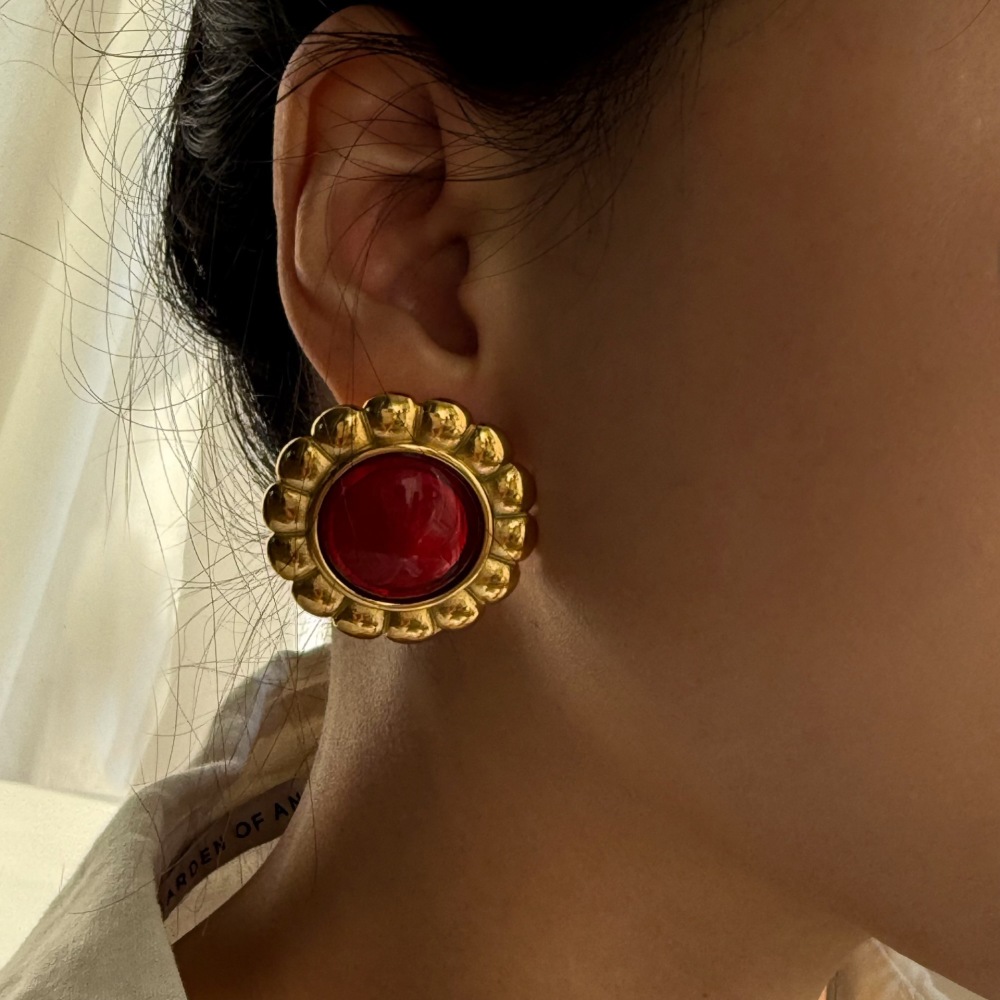 Red Ruby Necklace Earring Set Luxury Sensation 18K Stainless Steel Geometric Pattern Casual Style Women's Jewelry Accessories