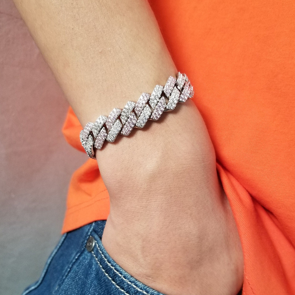 Unisex Hip-Hop Style Cuban Chain Bracelet Fashion Silver Color Block Strip Geometric Pattern Simple Style Men's Jewelry Accessories