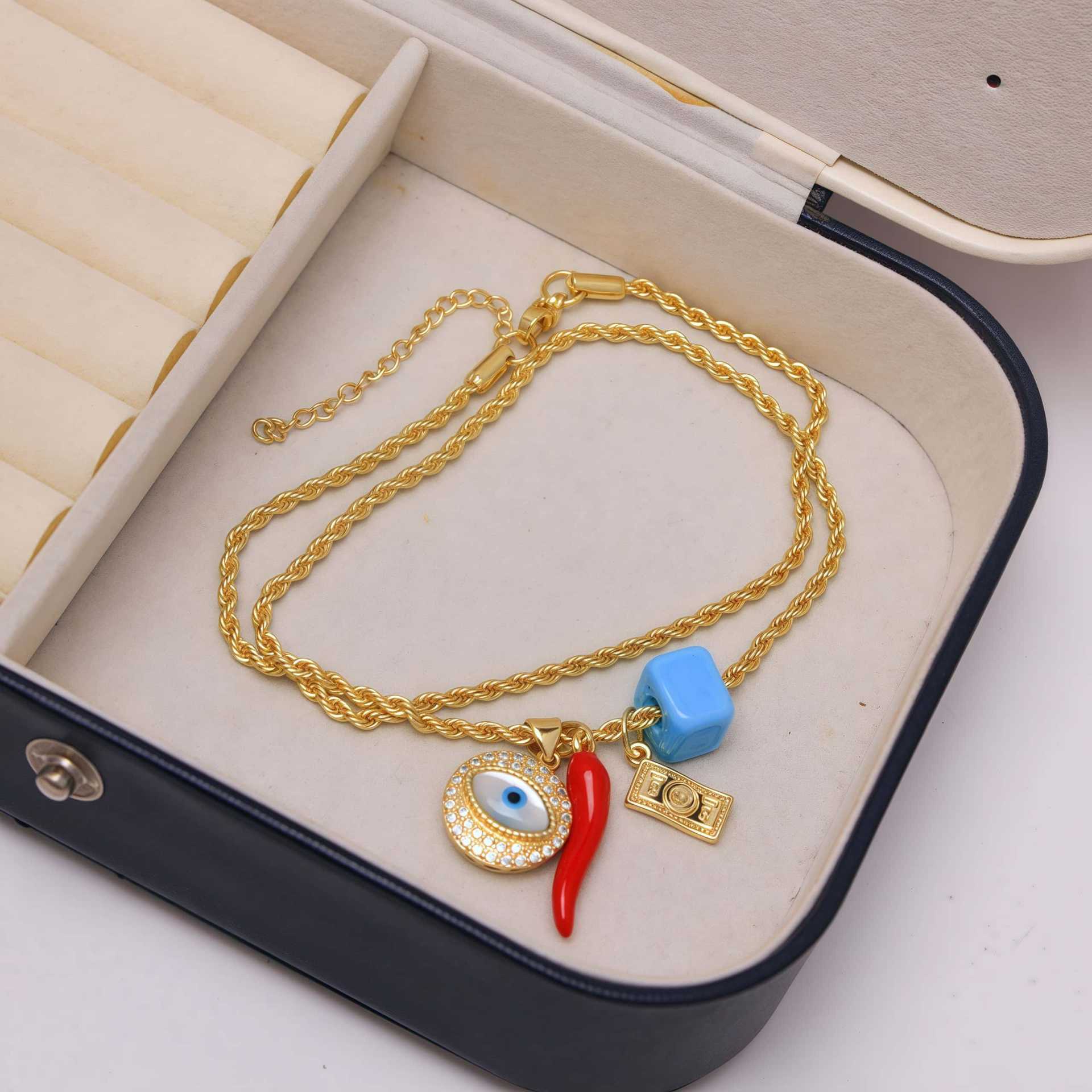18K Gold Plated Zircon Demon Eye Necklace Women's Jewelry Lucky Charm Pendant Round And Oval Copper Alloy Material