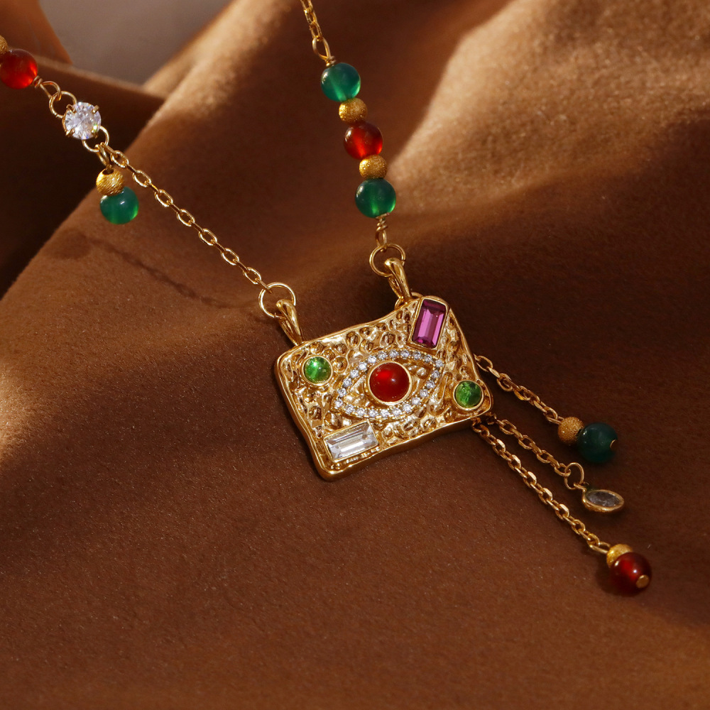 New Chinese Style Original Design Pendant Necklace Lapis Lazuli Zircon Light Luxury High-End Feeling Fashion Jewelry Accessories