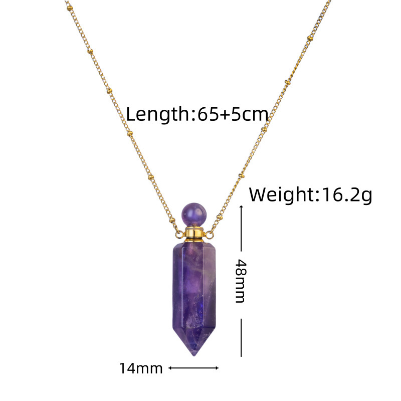 Natural Crystal Round Bead Hexagonal Column Perfume Bottle Stainless Steel Necklace Pointed Cone Aromatherapy Bottle Women's Luxurious Style Jewelry Accessories