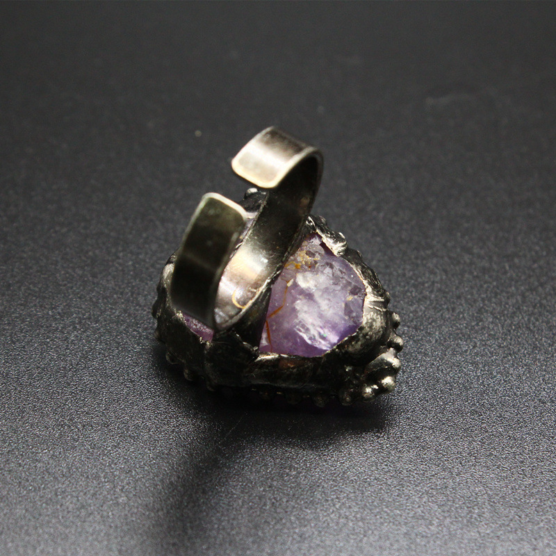 Natural Crystal Flower Ring Open Unshaped Raw Stone Ring Vintage Style Jewelry Crystal Accessories Fashionable Handmade Ring