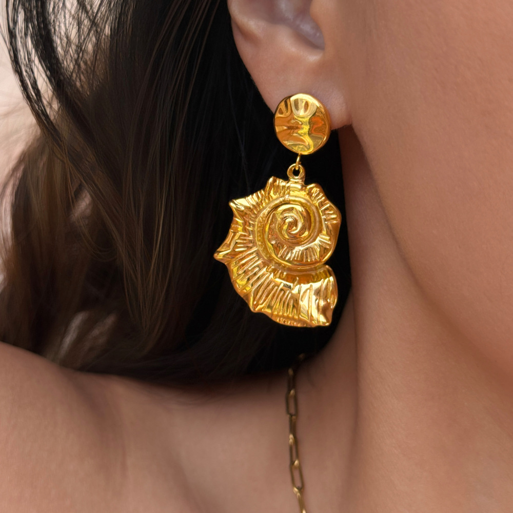 Casual Summer Vacation Style Abalone Pendant Earrings Gold Plated Titanium Steel Geometric Pattern Women's Jewelry Accessories